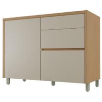 Balcão Gabinete de Cozinha 1,20m 1 Porta 3 Gavetas 100% Mdf Cléo Madeirado/Off White Nesher