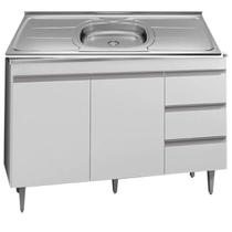 Balcão Gabinete De Cozinha Com Pia Inox 120cm 2 Portas 3 Gavetas Andréia - Ajl