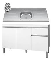 Balcão Gabinete De Cozinha Com Pia Inox 120cm 3 Portas 1 Gaveta Tatiane Branco - Móveis Leartam
