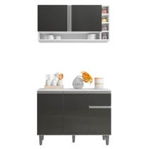 Balcão Gabinete de Cozinha e Armário Aéreo Vanessa Branco Cinza Escuro - Desk Design Balcão Gabinete de Cozinha e Armário Aéreo Vanessa Branco Cinza Escuro - Desk Design