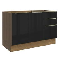 Balcão Gabinete de Pia 120 cm 2 Portas 3 Gavetas (Sem Tampo) Rustic/Preto Lux Madesa Balcão Gabinete de Pia 120 cm 2 Portas 3 Gavetas (Sem Tampo) Rustic/Preto Lux Madesa