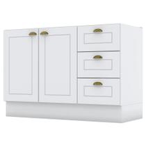 Balcão Gabinete de Pia 120cm 3 Portas 2 Gavetas sem Tampo 100% MDF Americana Branco - Henn