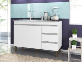 Balcão Gabinete de Pia 120mt Karen 2 Portas e 3 Gavetas Sem Tampo Branco - Peternella Balcão Gabinete de Pia 120mt Karen 2 Portas e 3 Gavetas Sem Tampo Branco - Peternella