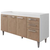 Balcão Gabinete de Pia 150cm 4 Portas 2 Gavetas Lis Branco/Castanho - Mpozenato Balcão Gabinete de Pia 150cm 4 Portas 2 Gavetas Lis Branco/Castanho - Mpozenato