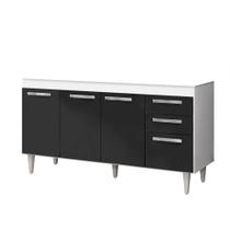 Balcão Gabinete de Pia 150cm 4 Portas Branco e Preto