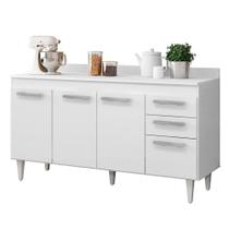 Balcão Gabinete de Pia 150cm Com Tampo Lisboa 4pts 2gav Branco - Lumil Móveis Balcão Gabinete de Pia 150cm Com Tampo Lisboa 4pts 2gav Branco - Lumil Móveis