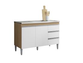 Balcão Gabinete de Pia Andréia 120cm Amêndoa/Branco S/ Tampo - AJL Móveis