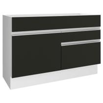 Balcão Gabinete de Pia Armário de Cozinha 120 cm 1 Porta 2 Gavetas Branco/Preto Glamy Madesa