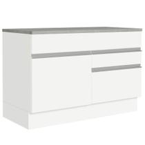 Balcão Gabinete de Pia Armário de Cozinha 120 x 60 cm 1 Porta 2 Gavetas Branco (Com Tampo) Glamy Madesa