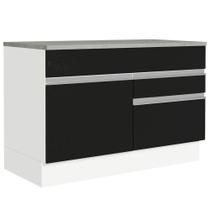 Balcão Gabinete de Pia Armário de Cozinha 120 x 60 cm 1 Porta 2 Gavetas Branco/Preto (Com Tampo) Glamy Madesa