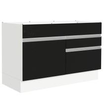 Balcão Gabinete de Pia Armário de Cozinha 120 x 60 cm 1 Porta 2 Gavetas Branco/Preto (Sem Tampo) Glamy Madesa