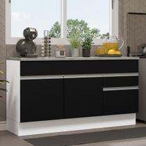 Balcão Gabinete de Pia Armário de Cozinha 150 cm 2 Gavetas 2 Portas (Com Tampo) Branco/Preto Glamy Madesa