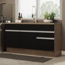 Balcão Gabinete de Pia Armário de Cozinha 150 cm 2 Gavetas 2 Portas (Sem Tampo e Pia) Rustic/Preto Glamy Madesa