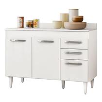 Balcão Gabinete de Pia Com Tampo Suécia 120cm 03 Portas 02 Gavetas Branco - Lumil Móveis