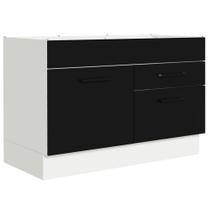 Balcão Gabinete de Pia Cozinha 120 x 60 cm 1 Porta 2 Gavetas Branco/Preto (Sem Tampo) Agata Madesa