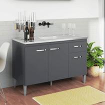 Balcão Gabinete de Pia Cozinha Multiuso 120cm Sem Tampo Gabriela Cinza Fosco- MABE MAGAZINE