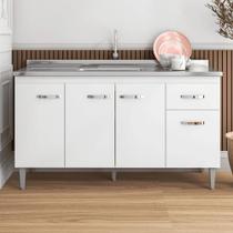 Balcão Gabinete de Pia Cozinha Multiuso 150cm Sem Tampo Gabriela Branco- MABE MAGAZINE