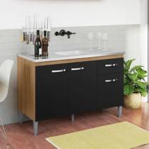 Balcão Gabinete De Pia Gabriela 120cm Amendôa/Preto Sem Tampo - Ajl Moveis Balcão Gabinete De Pia Gabriela 120cm Amendôa/Preto Sem Tampo - Ajl Moveis