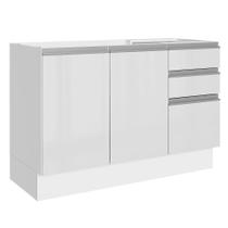 Balcão Gabinete De Pia Madesa Acordes 100% MDF 120 Cm 3 Portas E 2 Gavetas Portas Branco Brilho Balcão Gabinete De Pia Madesa Acordes 100% MDF 120 Cm 3 Portas E 2 Gavetas Portas Branco Brilho
