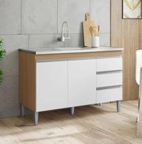 Balcão Gabinete de Pia Manu 120cm S/ Tampo Amendôa/ Branco - Ajl Móveis Balcão Gabinete de Pia Manu 120cm S/ Tampo Amendôa/ Branco - Ajl Móveis