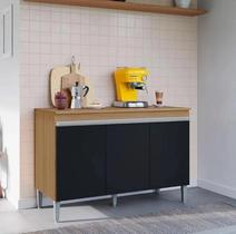 Balcão Gabinete de Pia Manu 120cm S/ Tampo Amendôa/ Preto - Ajl Móveis Balcão Gabinete de Pia Manu 120cm S/ Tampo Amendôa/ Preto - Ajl Móveis