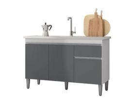 Balcão Gabinete de Pia Manu 120cm S/ Tampo Amendôa/ Preto - Ajl Móveis Balcão Gabinete de Pia Manu 120cm S/ Tampo Amendôa/ Preto - Ajl Móveis