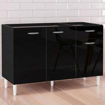 Balcão Gabinete de Pia para Cozinha 120cm 3 Portas Classic P11 Preto - Mpozenato