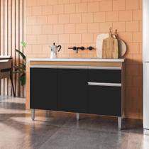 Balcão Gabinete de Pia para Cozinha Sem Tampo 120cm Tatiane Amêndoa/Preto- MABE MAGAZINE