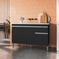 Balcão Gabinete de Pia para Cozinha Sem Tampo 120cm Tatiane Preto- MABE MAGAZINE Balcão Gabinete de Pia para Cozinha Sem Tampo 120cm Tatiane Preto- MABE MAGAZINE