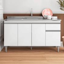 Balcão Gabinete de Pia para Cozinha Sem Tampo 150cm Tatiane Branco- MABE MAGAZINE