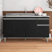 Balcão Gabinete de Pia para Cozinha Sem Tampo 150cm Tatiane Preto- MABE MAGAZINE