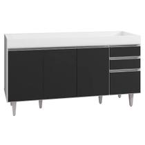 Balcão Gabinete de Pia sem Tampo 150cm 4 Portas 2 Gavetas Marrocos Branco/Preto - Lumil