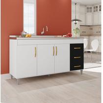 Balcão Gabinete de Pia sem Tampo Luana 158cm x 80cm x 51cm Branco/Preto Balcão Gabinete de Pia sem Tampo Luana 158cm x 80cm x 51cm Branco/Preto
