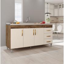 Balcão Gabinete de Pia sem Tampo Luana 158cm x 80cm x 51cm Marrom/Canela/Off White Balcão Gabinete de Pia sem Tampo Luana 158cm x 80cm x 51cm Marrom/Canela/Off White