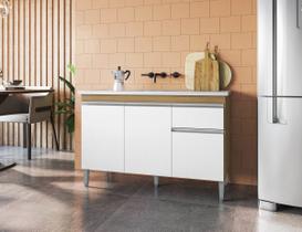 Balcão Gabinete de Pia Tatiane 120cm Amêndoa/Branco S/Tampo - AJL Móveis Balcão Gabinete de Pia Tatiane 120cm Amêndoa/Branco S/Tampo - AJL Móveis