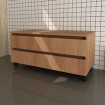 Balcão Gabinete Gaveteiro Multiuso 80 cm 2 Gavetas 4 Rodízios Para Banheiro Marrom Madeira