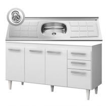 Balcão Gabinete Lis e Pia Inox 150cm 4 Portas Branco