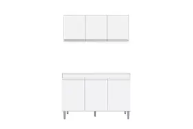 Balcão Gabinete Manu 120 cm C/Tampo e Armário Aéreo Andreia 120cm - Ajl Móveis