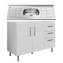 Balcão Gabinete Nathan com Pia Inox 120cm 2 Portas Branco - Nathy Móveis