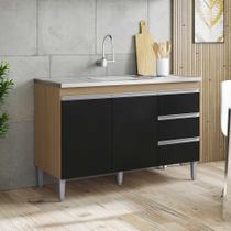 Balcão Gabinete p/ Pia Andreia sem tampo 120 cm AJL Móveis - Amêndoa e Preto Balcão Gabinete p/ Pia Andreia sem tampo 120 cm AJL Móveis - Amêndoa e Preto