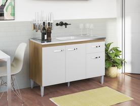 Balcão Gabinete p/ Pia Gabriela com tampo 120 cm AJL Móveis - Amêndoa/Branco