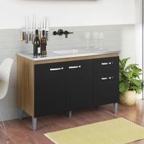 Balcão Gabinete p/ Pia Gabriela com tampo 120 cm AJL Móveis - Amêndoa/Preto Balcão Gabinete p/ Pia Gabriela com tampo 120 cm AJL Móveis - Amêndoa/Preto