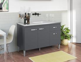 Balcão Gabinete p/ Pia Gabriela com tampo 120 cm AJL Móveis - Cinza Balcão Gabinete p/ Pia Gabriela com tampo 120 cm AJL Móveis - Cinza