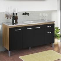 Balcão Gabinete p/ Pia Gabriela com tampo 150 cm AJL Móveis - Amêndoa/Preto Balcão Gabinete p/ Pia Gabriela com tampo 150 cm AJL Móveis - Amêndoa/Preto