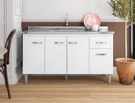 Balcão Gabinete p/ Pia Gabriela com tampo 150 cm AJL Móveis - Branco Balcão Gabinete p/ Pia Gabriela com tampo 150 cm AJL Móveis - Branco