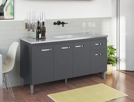 Balcão Gabinete p/ Pia Gabriela com tampo 150 cm AJL Móveis - Cinza