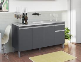 Balcão Gabinete p/ Pia Tatiane com tampo 150 cm AJL Móveis - Cinza
