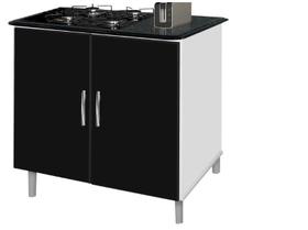 Balcão gabinete para cooktop de 4 bocas luan. 02 portas cor branco brilho preto marmorizado