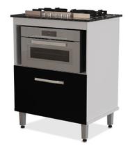 Balcão gabinete para cooktop de 5 bocas e para forno elét. bur 01 porta cor branco preto com marmorizado