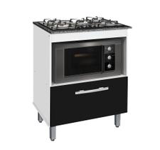 Balcão gabinete para cooktop de 5 bocas e para forno elét. bur 01 porta cor branco preto com tampo marmorizado - PASSE